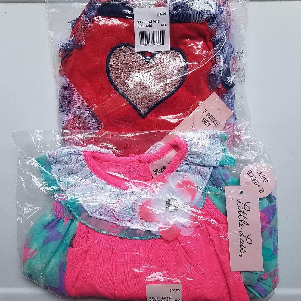 Little Lass Baby Girl Top Tutu Scooter Skirt Set Outfit size 12 Mo Lot NWT - Picture 2 of 8